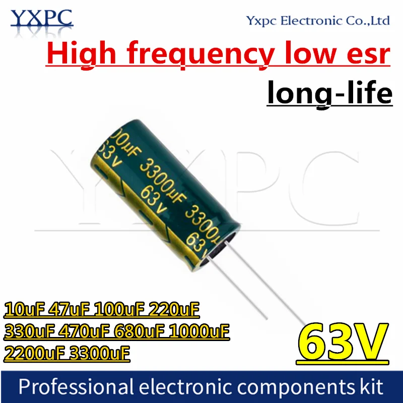 

63V High frequency low esr 10uF 47uF 100uF 220uF 330uF 470uF 680uF 1000uF 2200uF 3300uF aluminum electrolytic capacitor