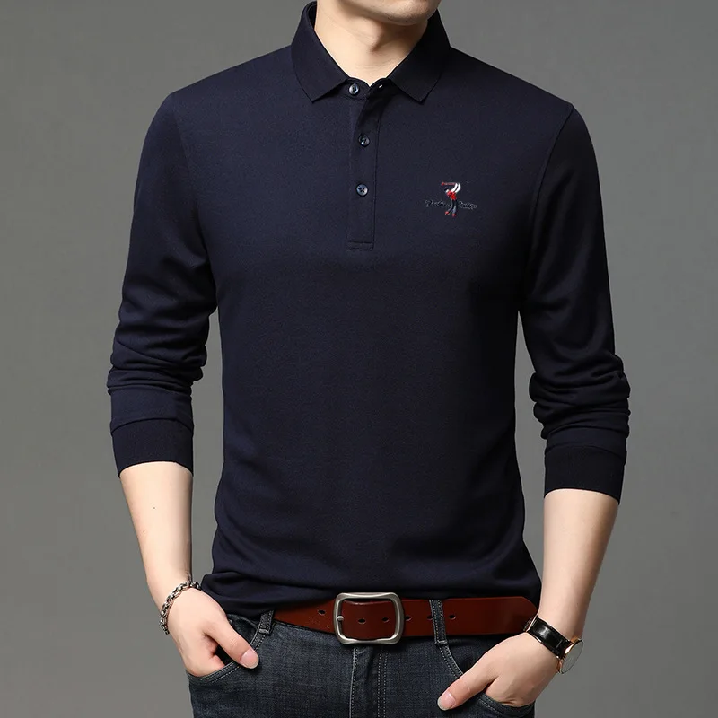 New embroidered cotton Polo shirt Men's long sleeved 2023 Spring and Autumn Korean casual trend Polo collar long sleeved T-shirt