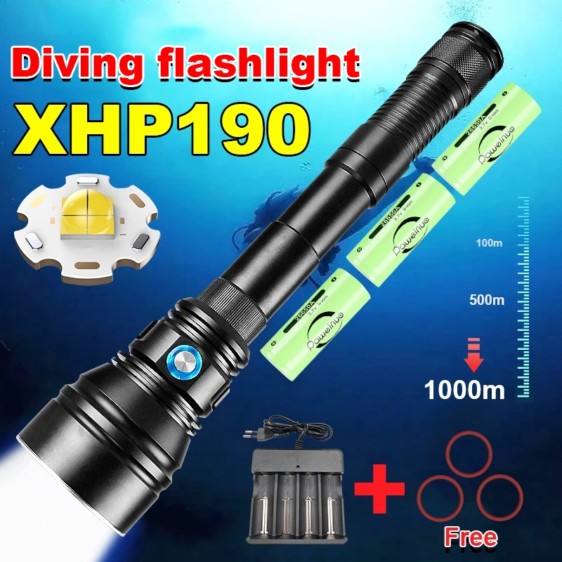 

XHP190 Профессиональный фонарик для дайвинга Фонарик для дайвинга Подводная лампа Фонарь Свет 1000 м Супер водонепроницаемый фонарик