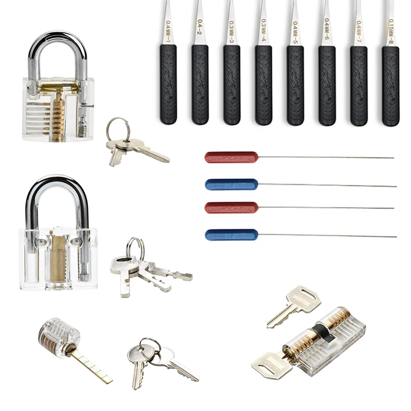 

Transparent Combination Practice Lock Pick Sets Broken Key Removal Hooks Locksmith Training Tools Visible Padlock