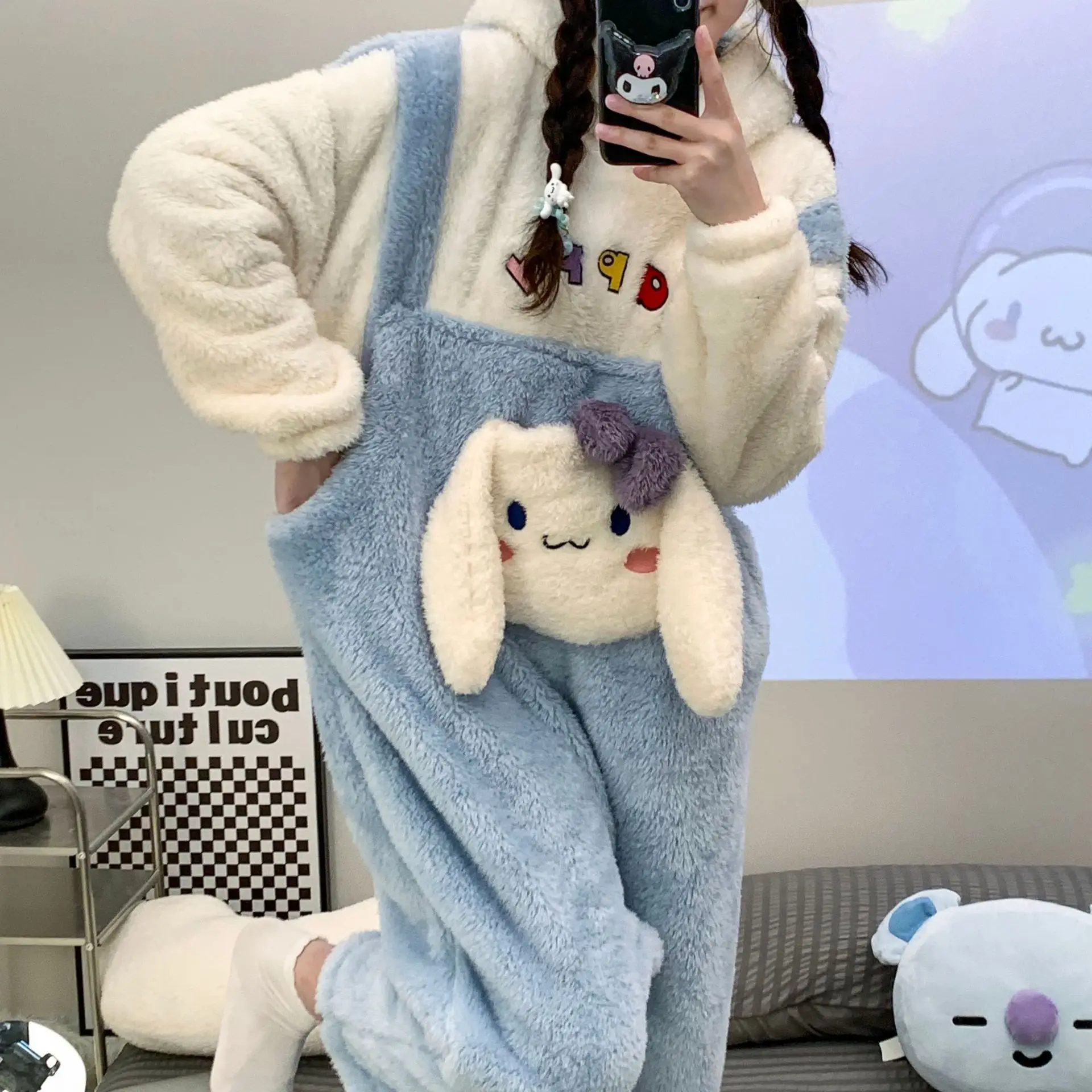 Coral Velvet Pajamas Women's Winter One-piece Cartoon Cute Students Thickened Flannel Autumn and Winter Home Clothes