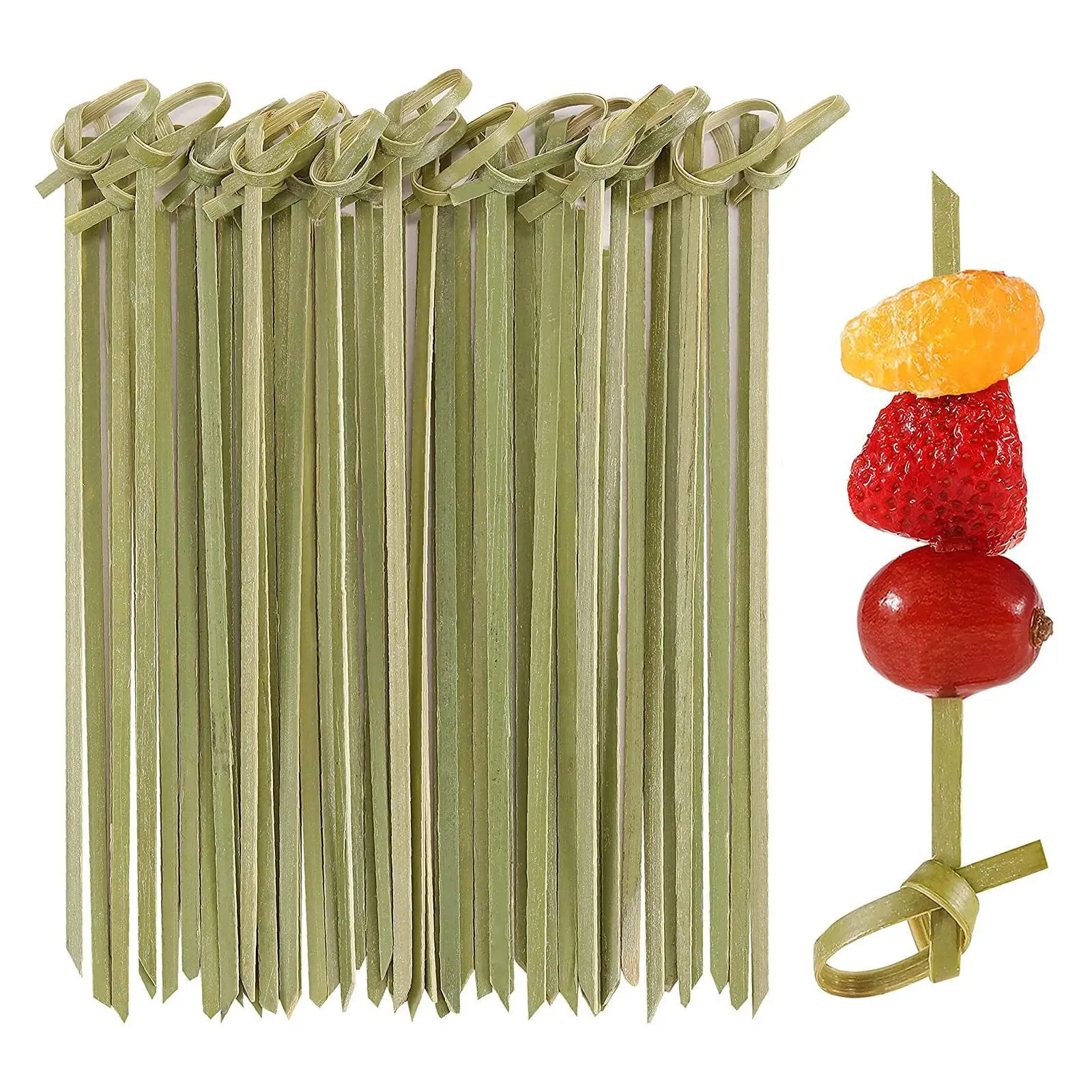 

100Pcs 12/15cm Disposable Bamboo Tie Bamboo Knot Food Picks With Twisted Appetizer Sandwich Cocktail Drinks Skewer Toothpicks
