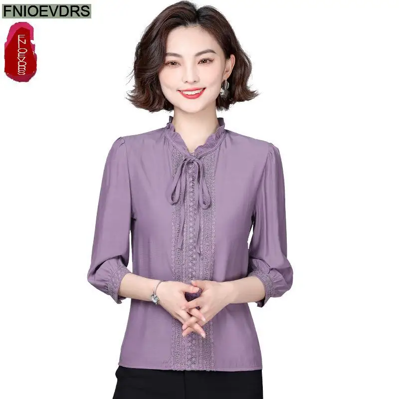 Женская элегантная офисная кружевная рубашка с длинным рукавом и