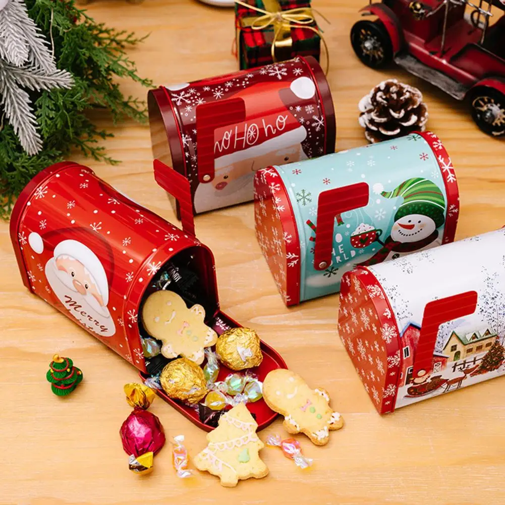Christmas Tin Box Festive Christmas Mailbox-shaped Ornament Box Create With Brilliant Color Xmas