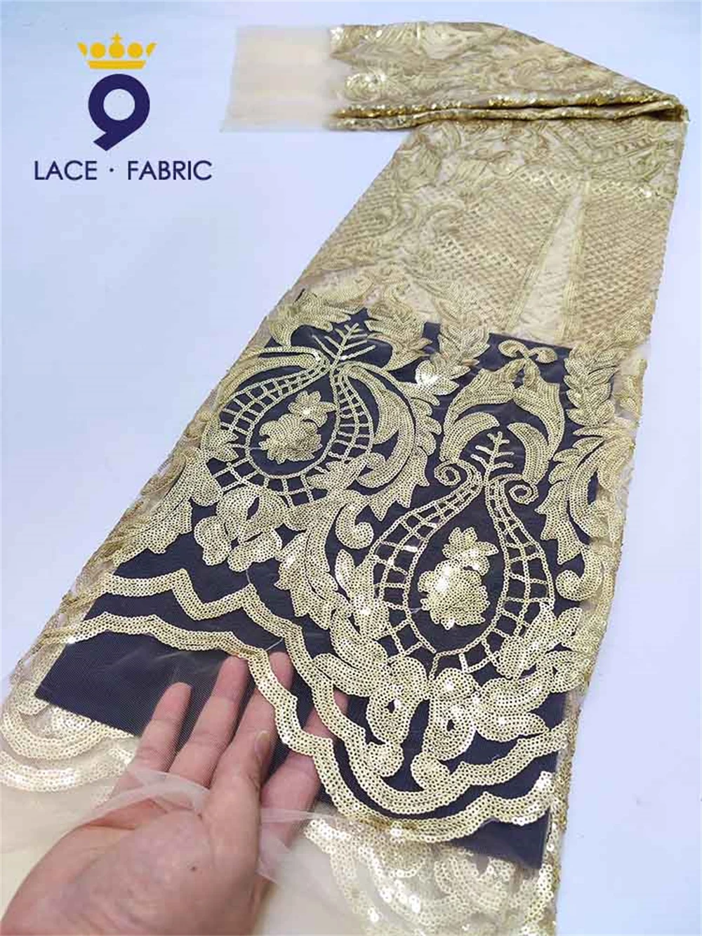 

Gold Sequins Net Mesh Lace Fabrics 2022 High Quality French Sequined Tulle For African Women Prom Evening Dress Laces Materials