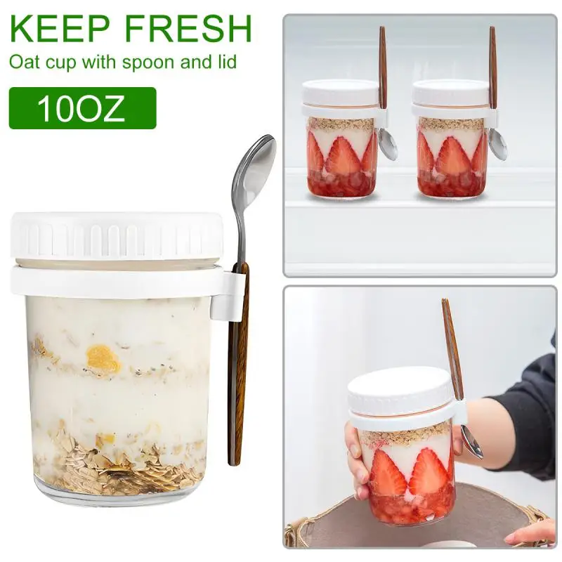 

1 PCS 350ml Oatmeal Cup Water Cup With Spoon Breakfast Milk Cup With Cover Cup Sealed Large Mouth Refrigeratable Salad Cup