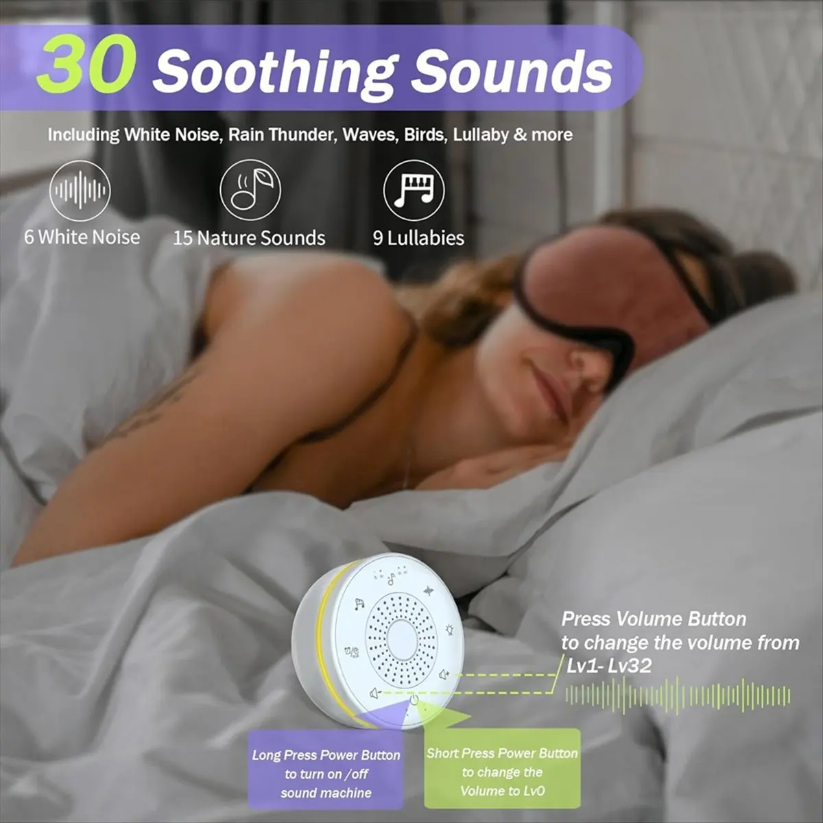 Портативная звуковая машина ETRT Sleep White Noise для взрослых и детей, 30 успокаивающих звуков, 5 цветов ночника, 3 таймера (art.: 3920d2fc260fa) - 3920d2fc260fa