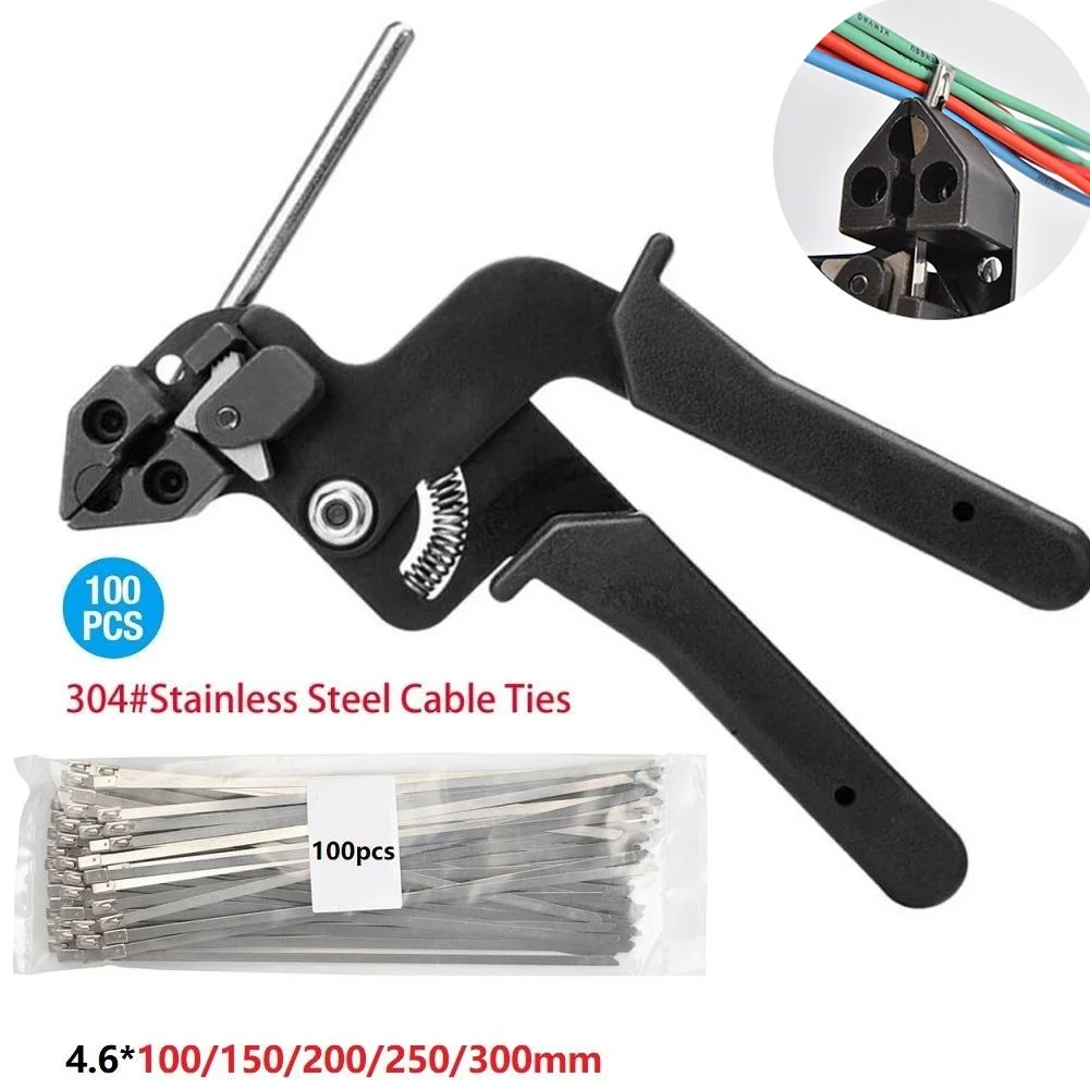 

Cable Ties Plier Hand Stainless Fastening Strap Cutting Tool With 100Pcs Cable Ties Cutter Tension Automatic Zip Tensioning Tool