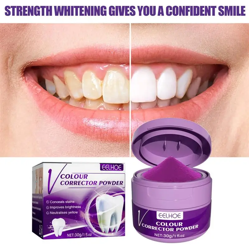 

V34 Teeth Colour Corrector Powder Covering Up Yellow Stains On Teeth Tea Coffee Wine Smoking Stain Remover Tooth Cleaning Powder