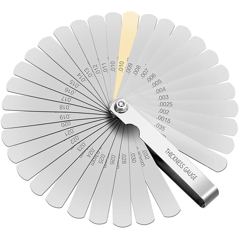 

Щуп из нержавеющей стали, 32 лезвия, масштаб 0,04-0,88 мм, толщина зазора, метрический имперский наполнитель для клапана манометра, прокладка кла...