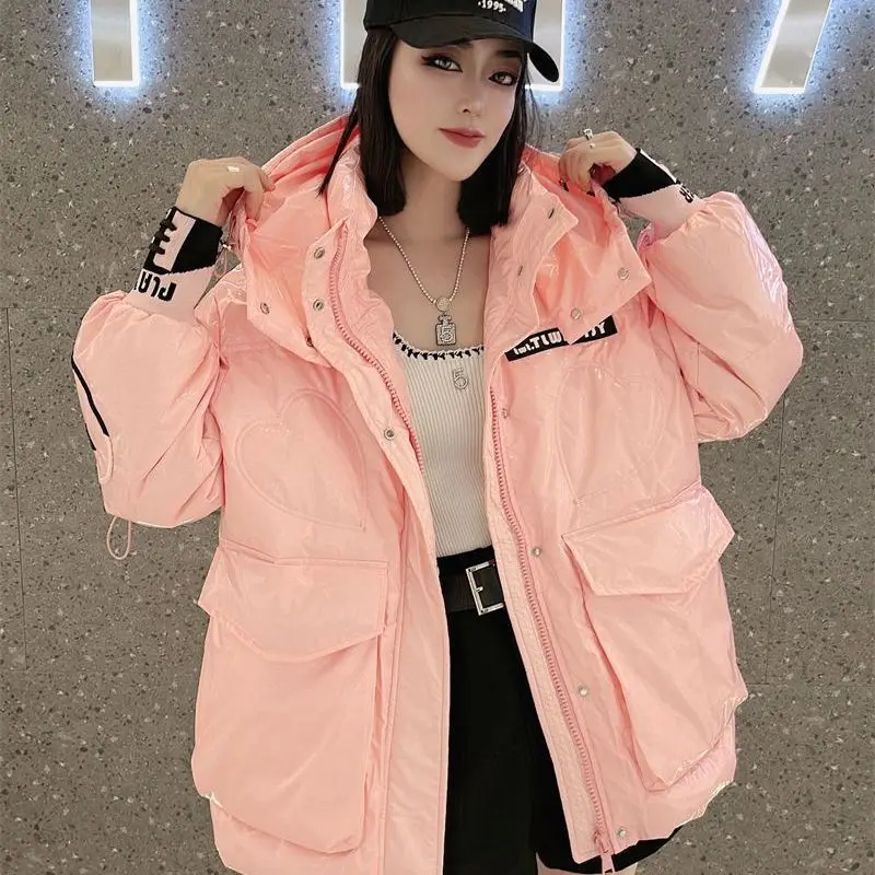 Winter Women's Cold Coat Down Jackets Parkas White Duck Down Outerwear New Bright Hoodie Tops Korean Fashion Snowcoat