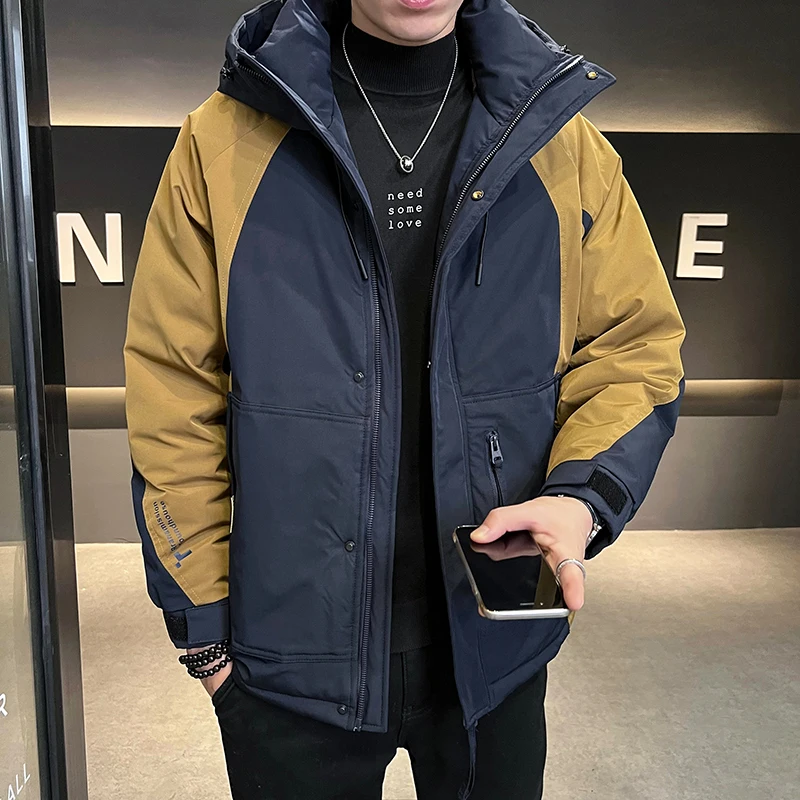 

Man Jacket 2023 Winter Spring Duck Down Jackets Warm Hood Coats Men Fashion Outwear Outfits Windproof Pockets Parkas Streetwear