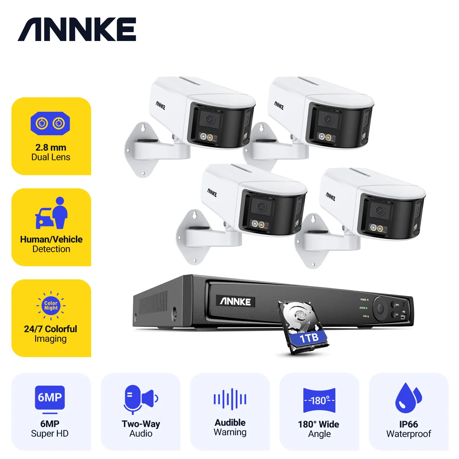 ANNKE 6MP Security Camera Dual Lens 8CH NVR Ultra HD POE Ai 