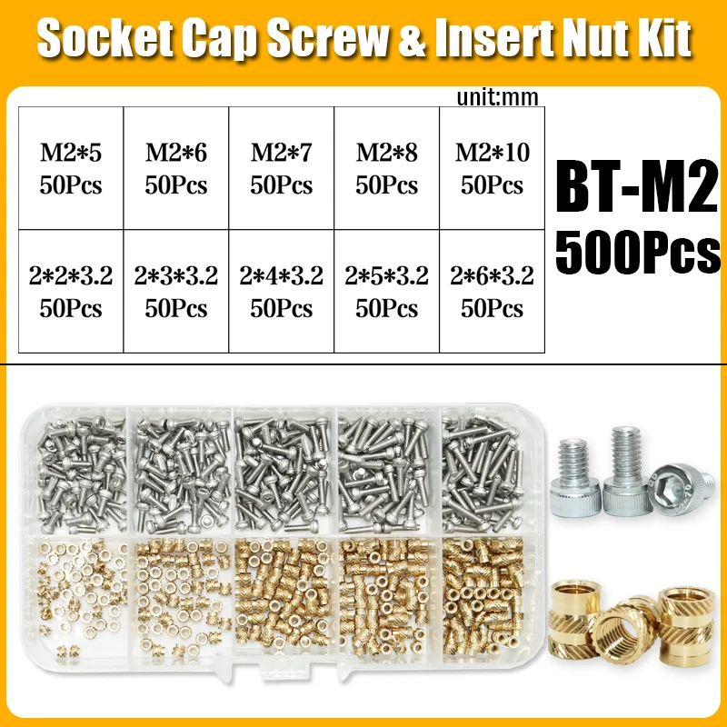 

Гайка с кольцевой вставкой из латуни с наконечником паяльника, набор наконечников для 3D-принтера, термоплавкий, Накатанная Тепловая резьба, медные гайки, винт из нержавеющей стали 304