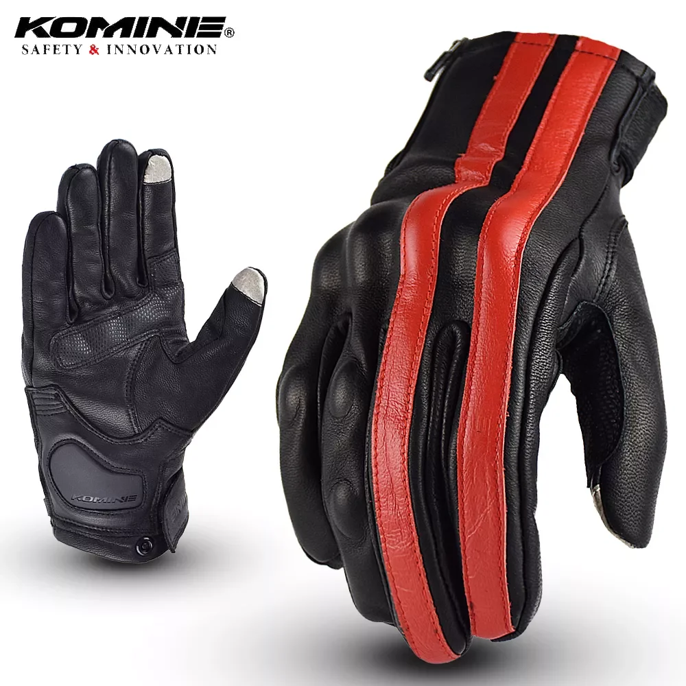 

KOMINE Men Motorcycle Gloves Leather Stripe Breathable Biker Gloves Touch Screen Moto Motocross Motorbike Racing Gloves GK-119