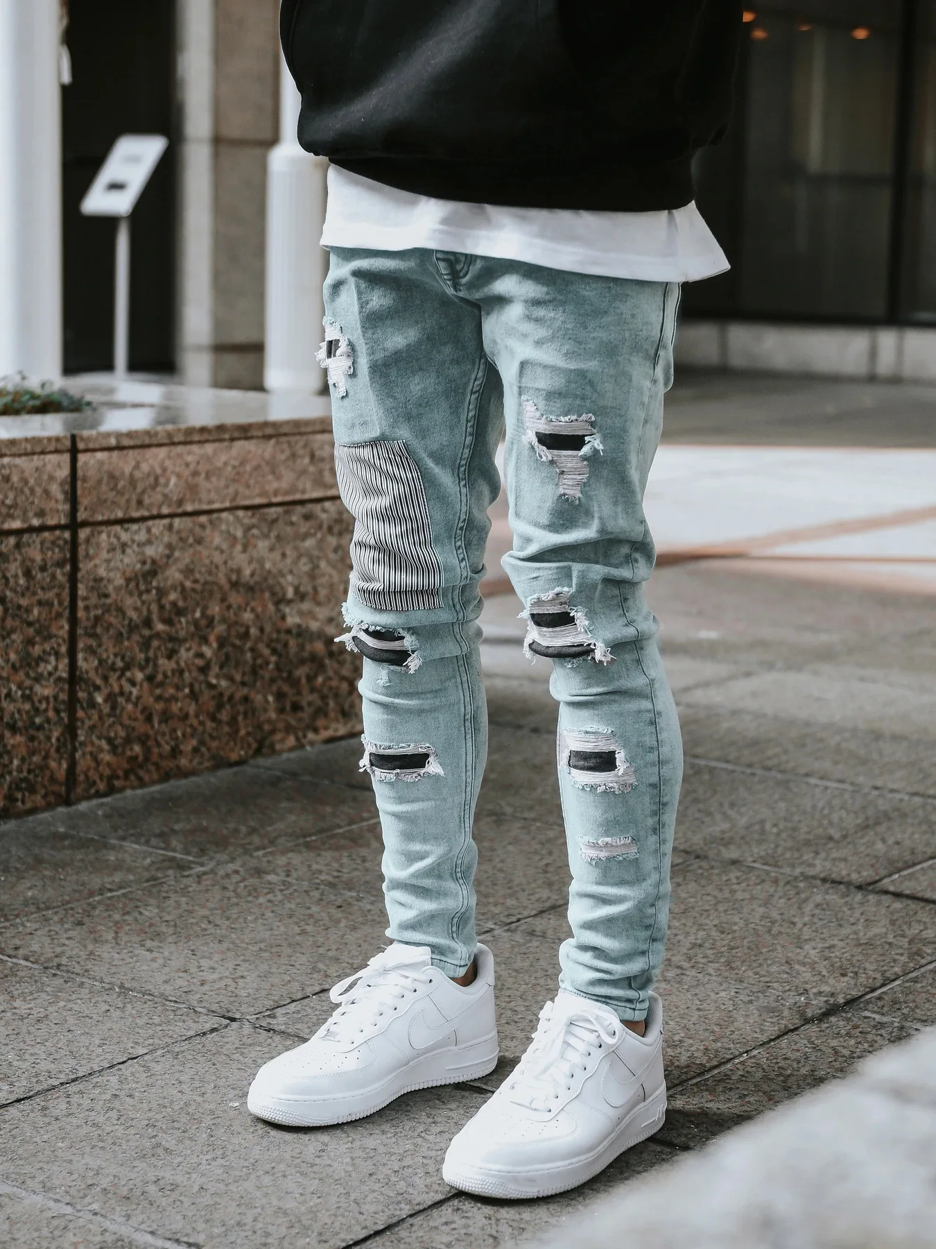 Fashion Ripped Patch Men's Trousers Classic Color Slim Stretch Small Leg Jeans High Street Casual Trend Youth Quality Jeans 2022