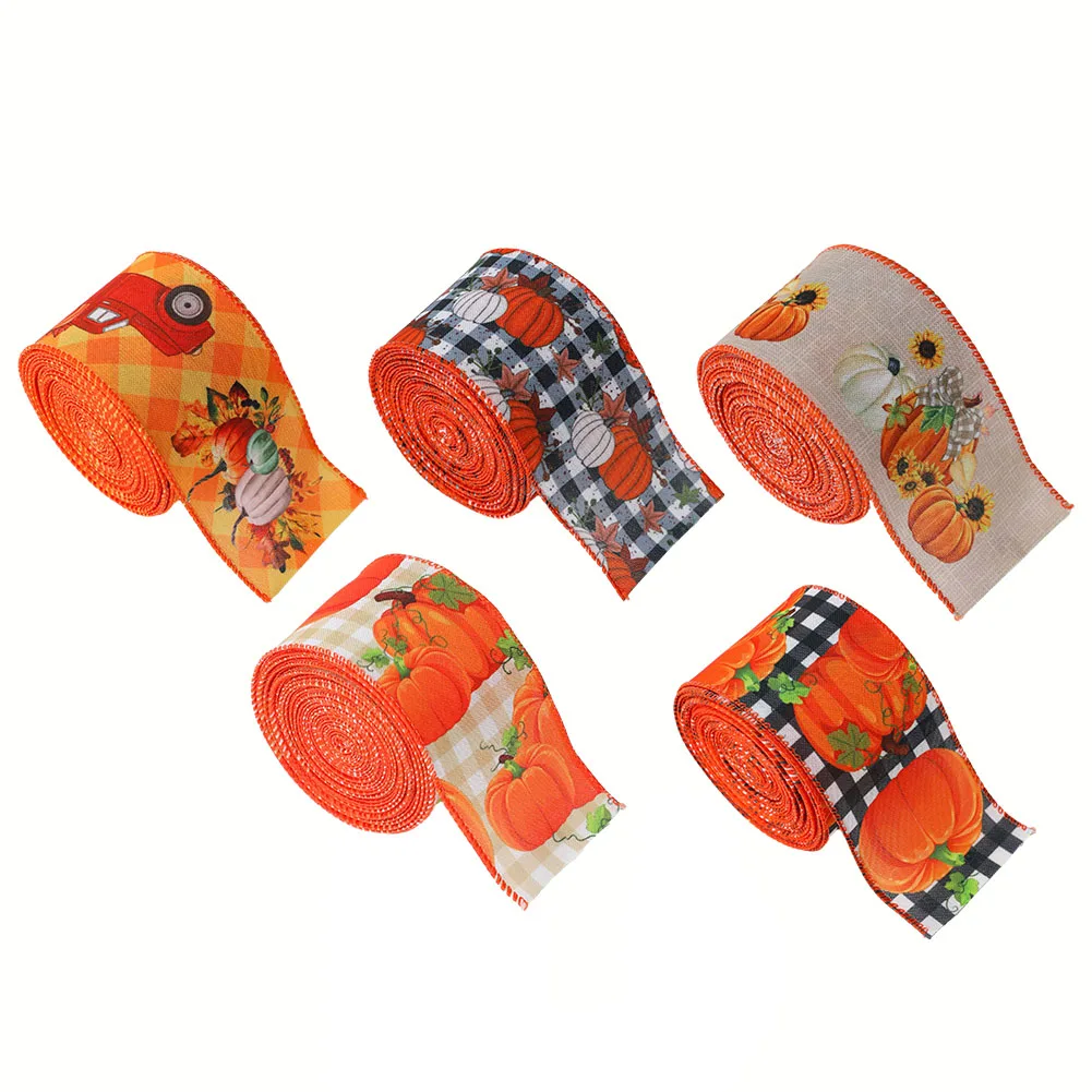 

5pcs Thanksgiving Ribbon Pumpkin Maple Leaf Harvest Ribbon For Gift Wrapping DIY Crafts Fall Thanksgiving Decor