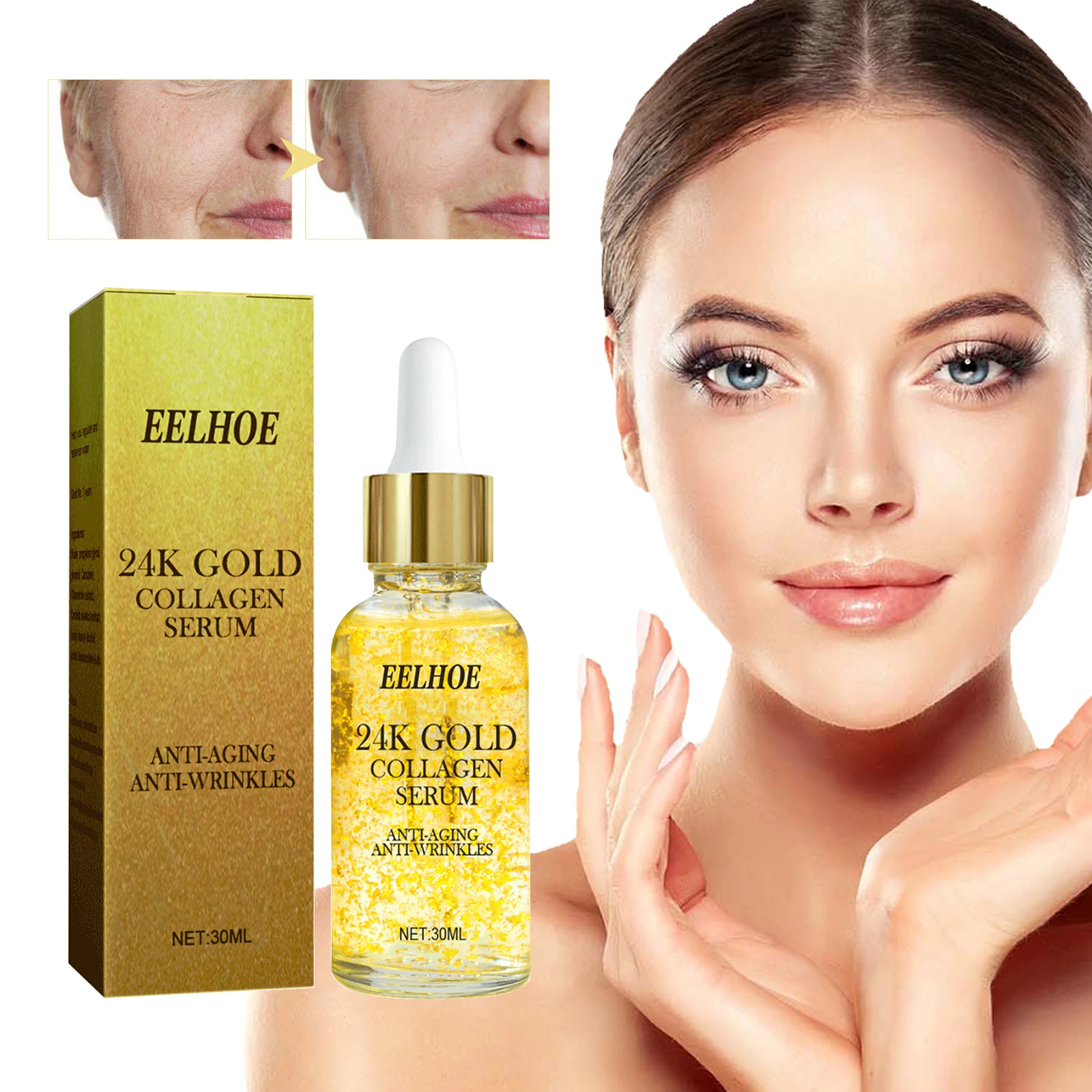 

24K Gold Face Serum Collagen Removal Wrinkle Moisturizing Whitening Lifting Firming Fade Fine Lines Shrink Pores Facial Essence