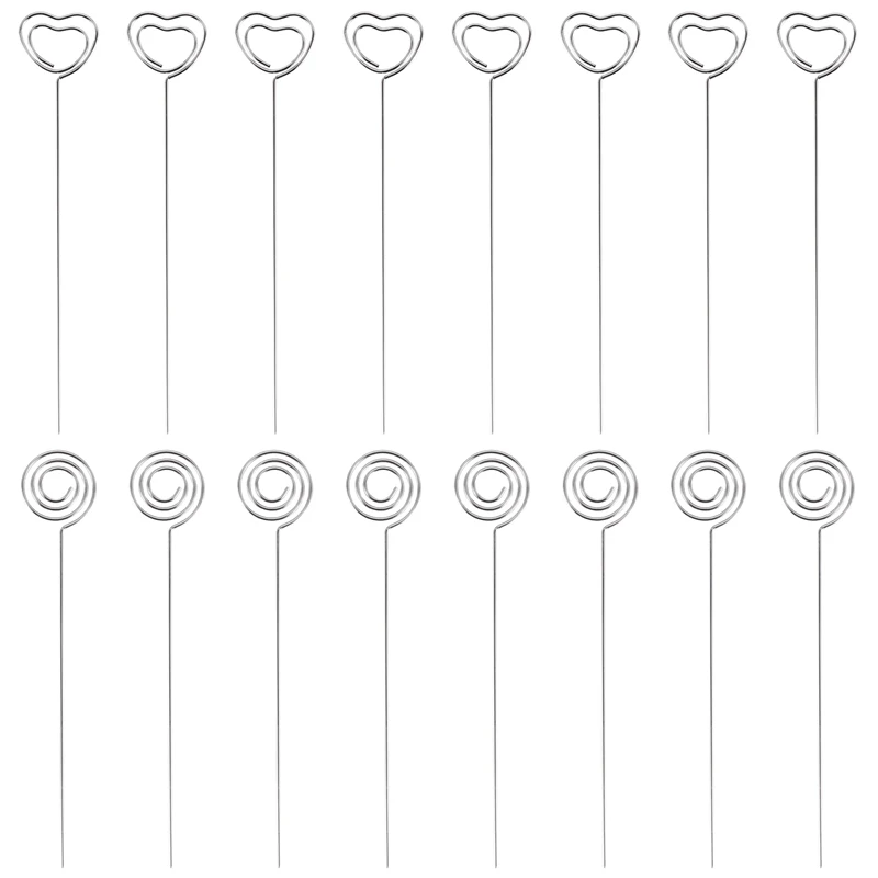 

60 Pieces Metal Wires Memo Clip Note Card Holders Table Number Clip Photo Stand For Wedding Party Cake Decor, Round And Heart Sh