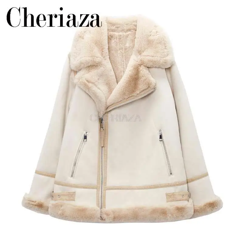 

CHeriaza Winter New Thickened Warm Leather Fur Integrated Suede Double sided Long Jacket Coat for Women