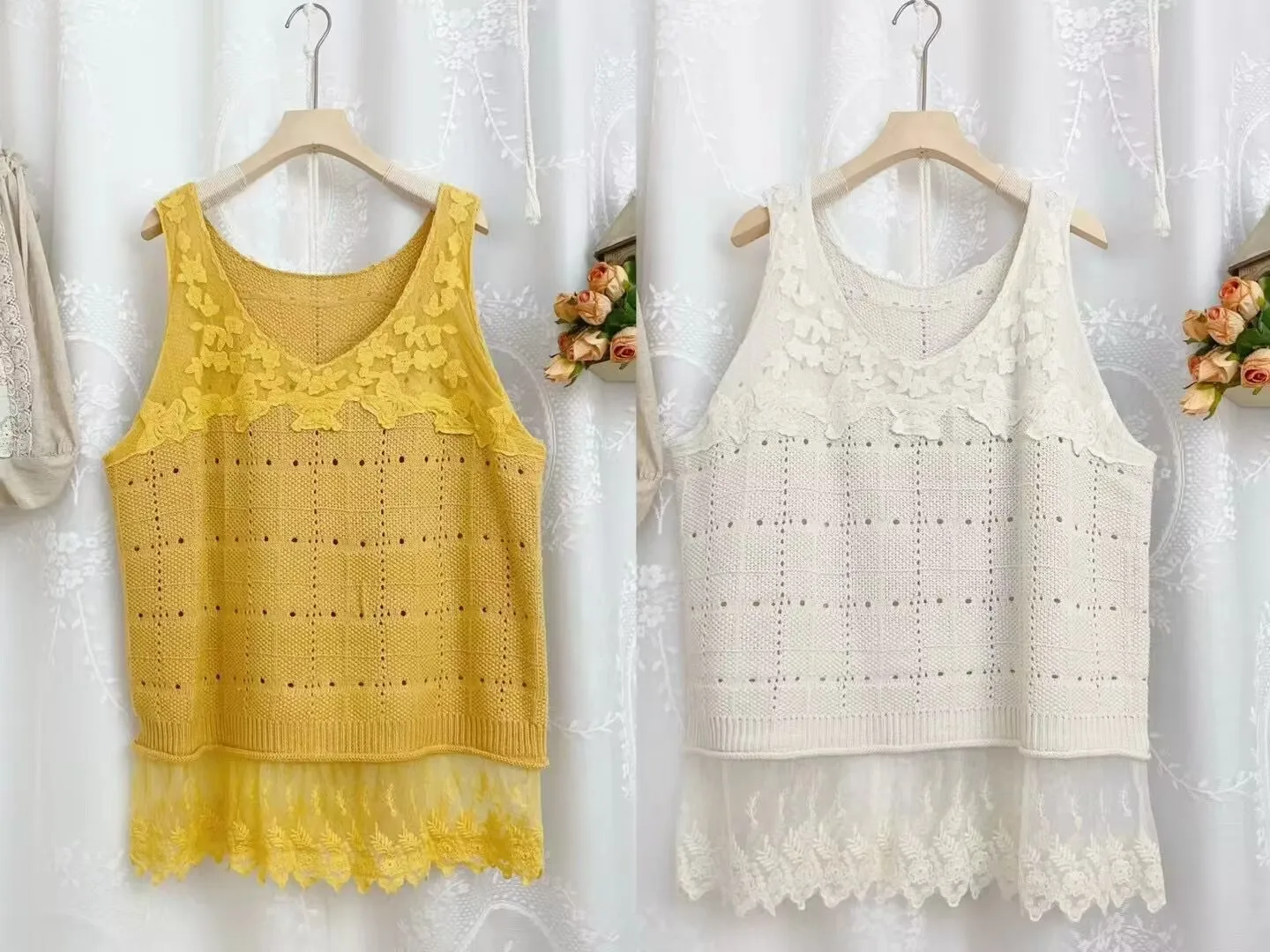 Осенний новый милый кружевной свитер жилет Женские однотонные трикотажные топы