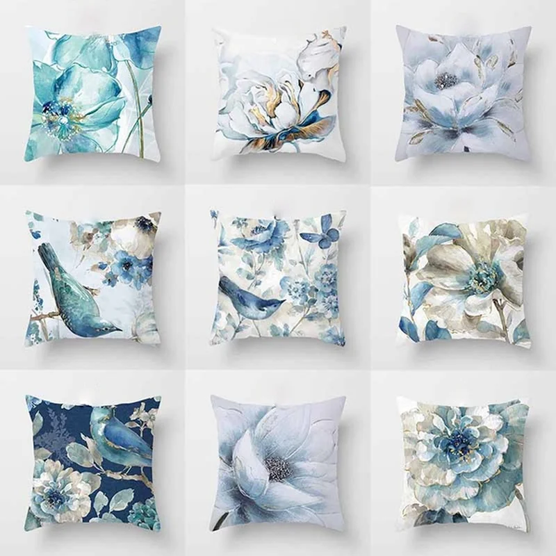 

Car Sofa Cushion Pillow Pillowcase Square Pillow Pillowcase Blue Flower Printing Decoration Home Seat Pillowcase