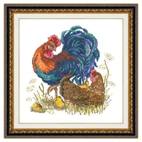 rooster and hen cross stitch kit cotton thread 18ct 14ct 11ct unprint canvas stitching embroidery diy