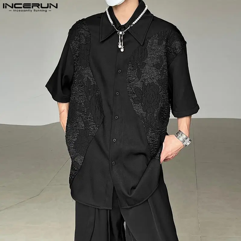 

2023 Men Shirt Lapel Short Sleeve Patchwork Button Fashion Men Clothing Summer Korean Style Casual Male Shirts S-5XL INCERUN