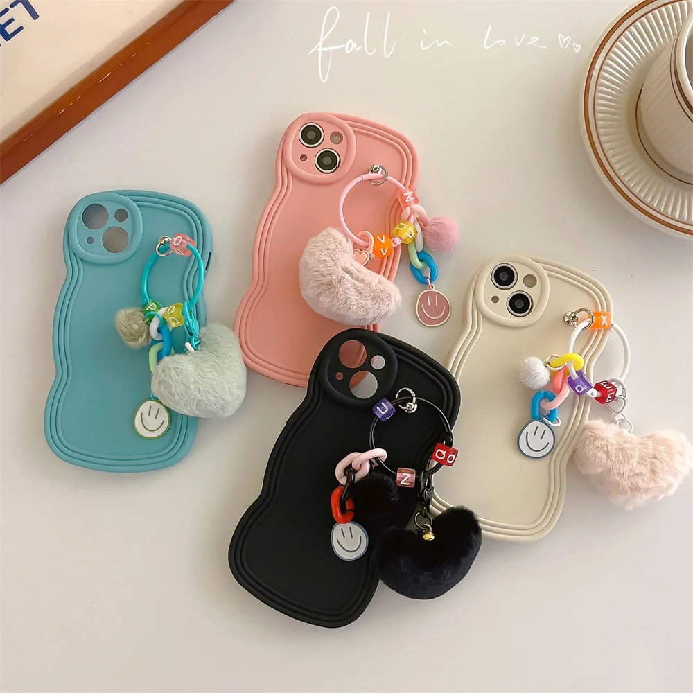 

Korean ins love plush pendant protective case for iPhone14promax Apple 13 11 12 new phone case