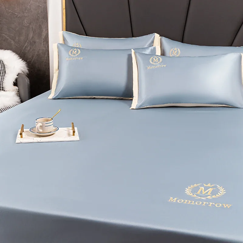 Синяя Роскошная ледяная шелковая ткань семейный летний однотонный защитный