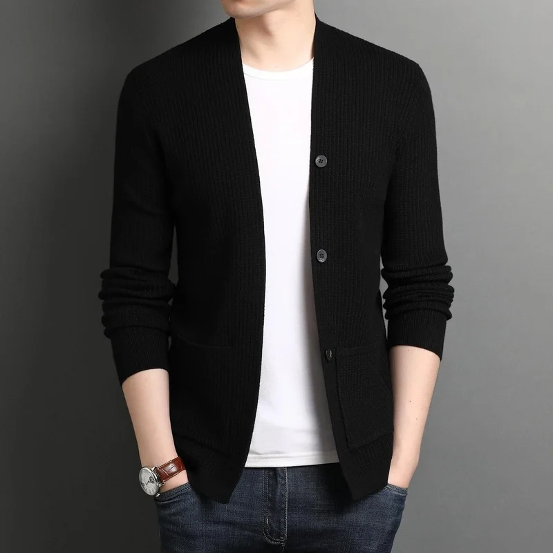 2022 Spring and Autumn New Korean Version Casual Solid Color Shawl Cardigan Sweater Men's Loose V-neck Knitted Jacket Tide