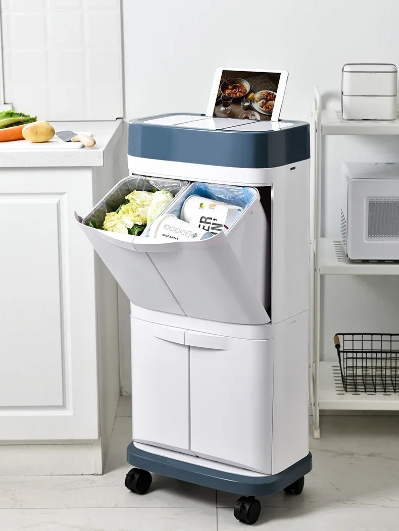 Новое большое ведро для мусора на 65 л кухни: с отделением влажной и сухой отходов
