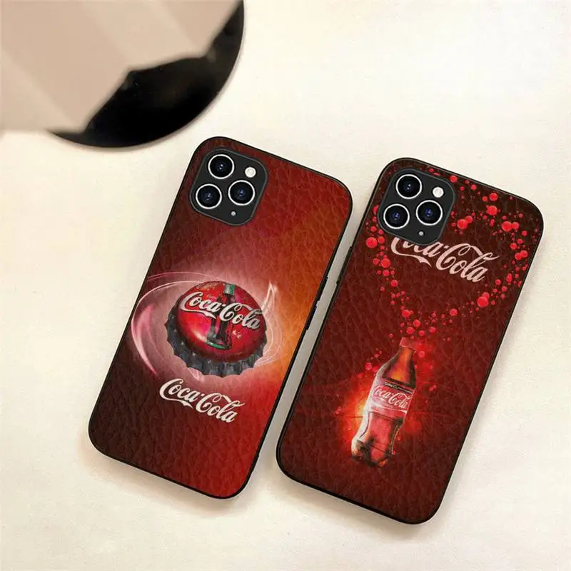 

C-Coca-Fashion Cola Phone Case For Iphone 7 8 Plus X Xr Xs 11 12 13 Se2020 Mini 14 Pro Max TPU+Leather Fundas