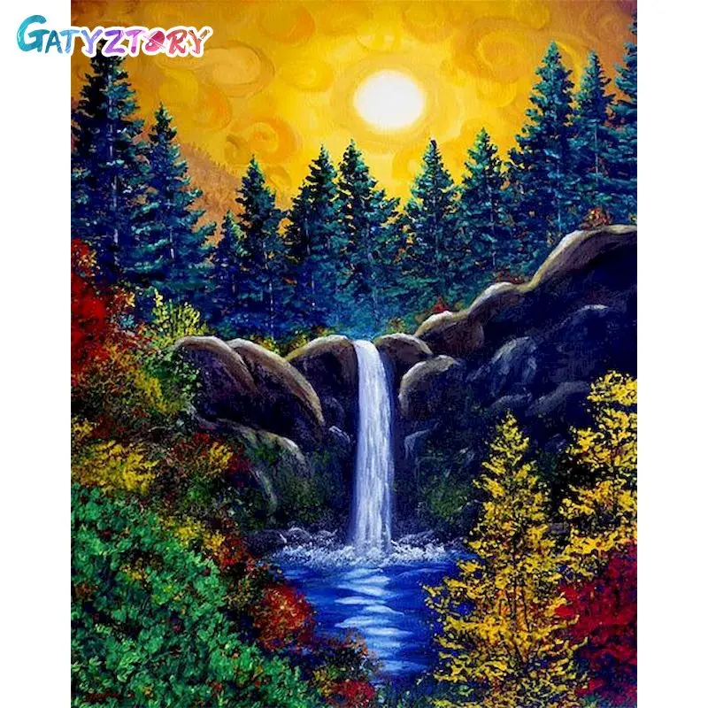 

GATYZTORY Painting By Number Sunset Mountain Drawing On Canvas HandPainted Landscape Painting Art Gift DIY Pictures By Number Ki