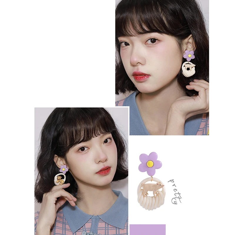

2022 Japanese and Korean LIERSHERF Animal Flower Fashion Girls Earrings