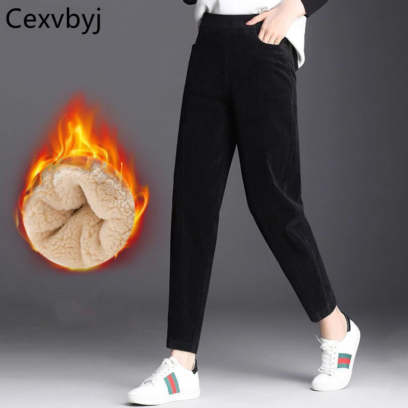 

Зимние вельветовые шаровары, женские модные мешковатые плотные брюки до щиколотки, эластичные с высокой талией, Бархатные Теплые повседневные брюки