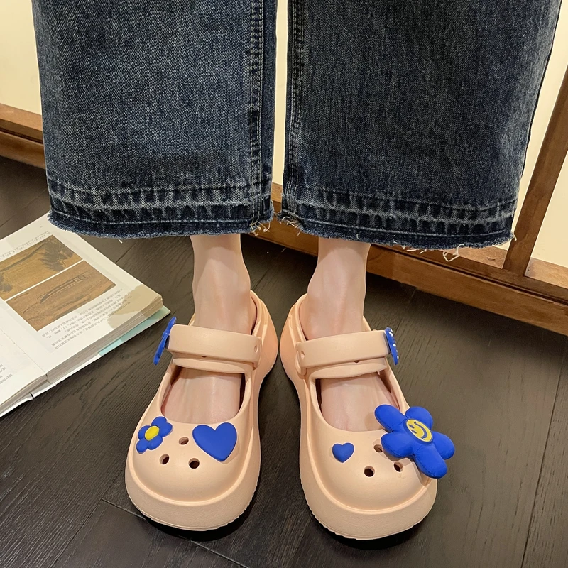 Cover Toe Med House Slippers Platform Loafers Flower Shoes Woman 2023 Luxury Slides Flat Designer Rome Scandals PU Basic Fabric