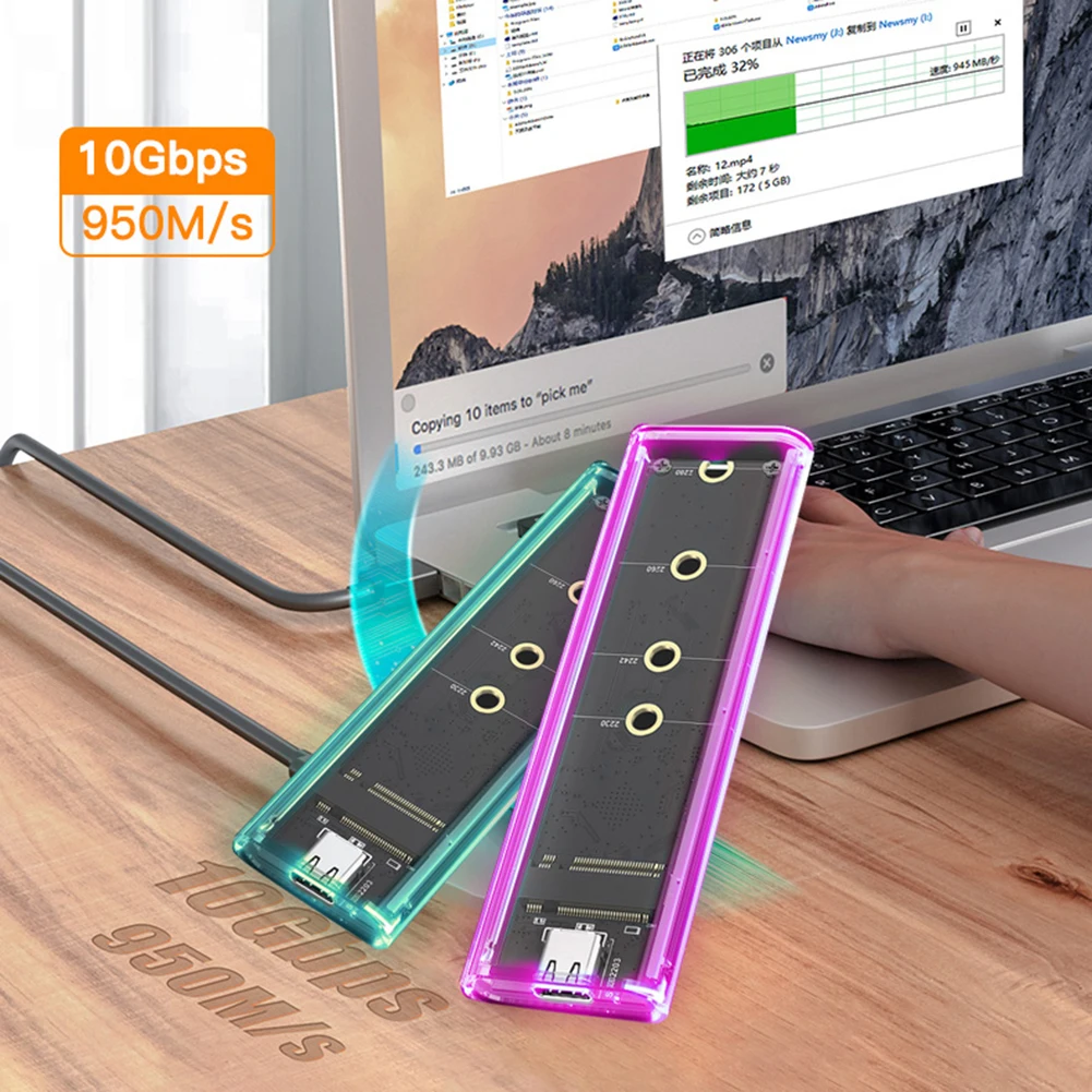 

Внешний корпус для жесткого диска M.2, скользящая крышка, дизайн внешнего жесткого диска, легкий портативный прозрачный для ноутбука и настольного компьютера