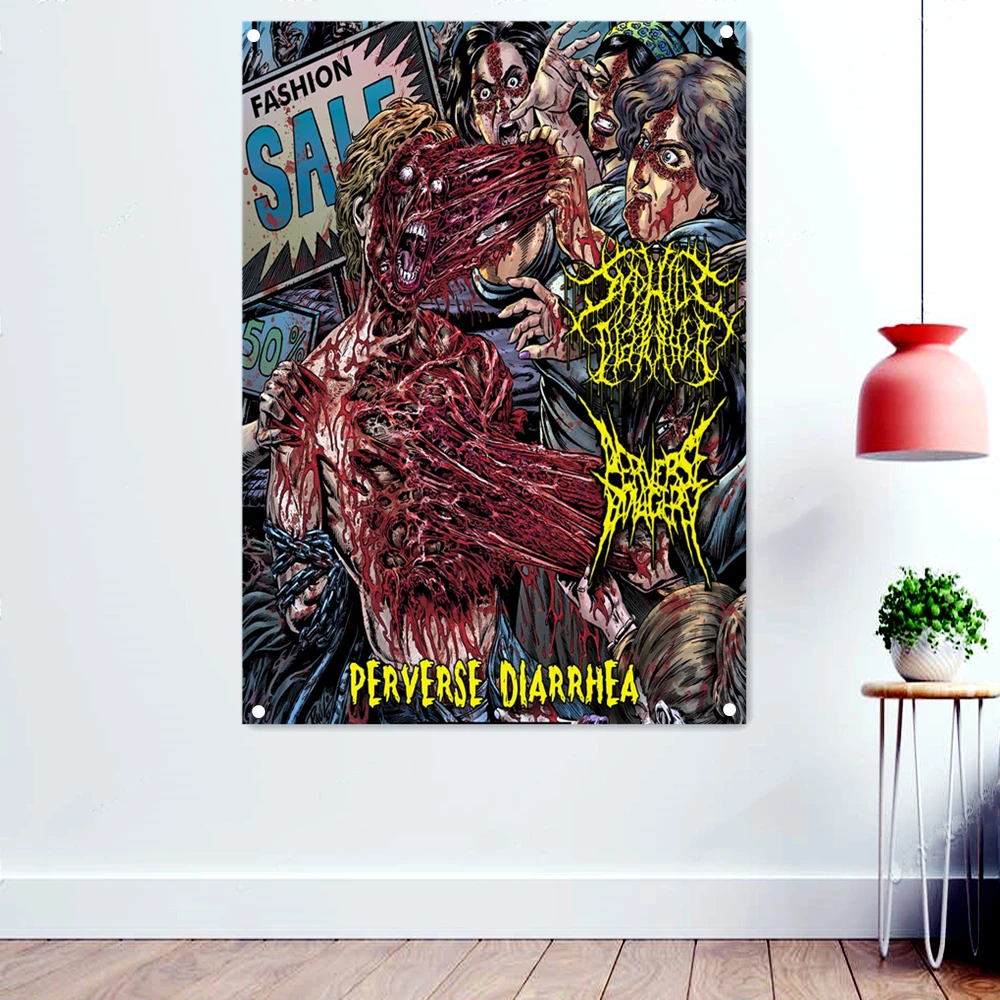 

Поперечная диарея страшная кровавая смерть искусство флаг настенная Подвеска фотография баннер тяжелый металл музыкальные постеры