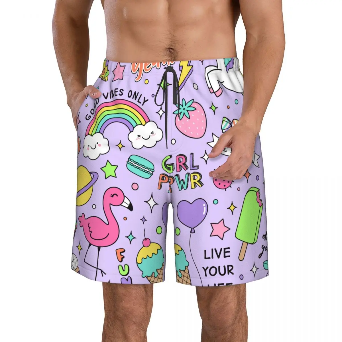 

Unicorns 3D Printing Summer Men's Shorts Beach Hawaiian Leisure Style Drawstring Home Shorts
