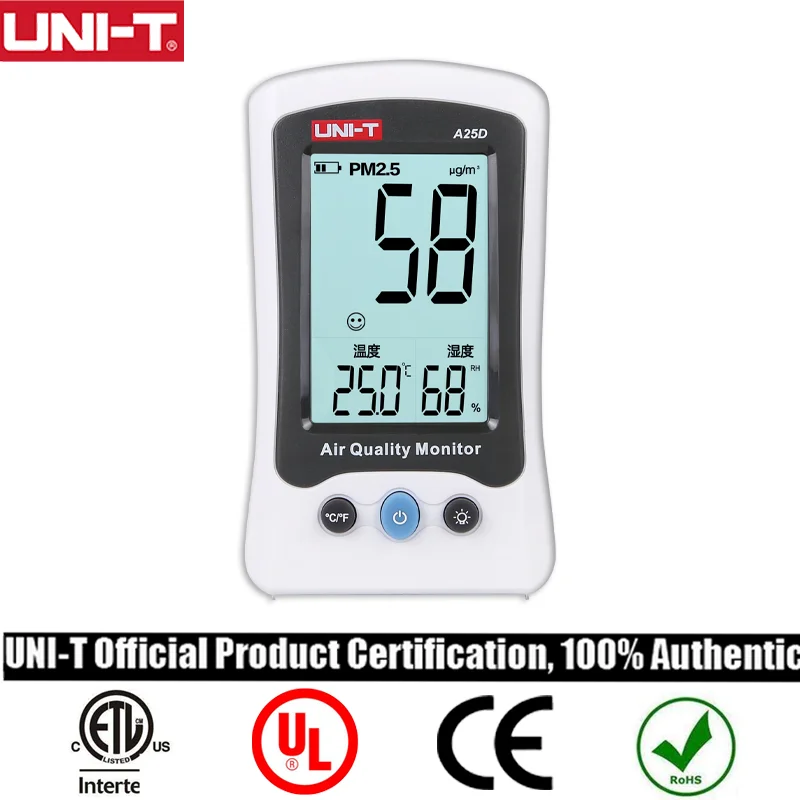 

UNI-T A25F/A25D Air Quality Detector PM2.5 Monitor Meter Formaldehyde Laser Temperature Humidity Indoor Polymer Battery