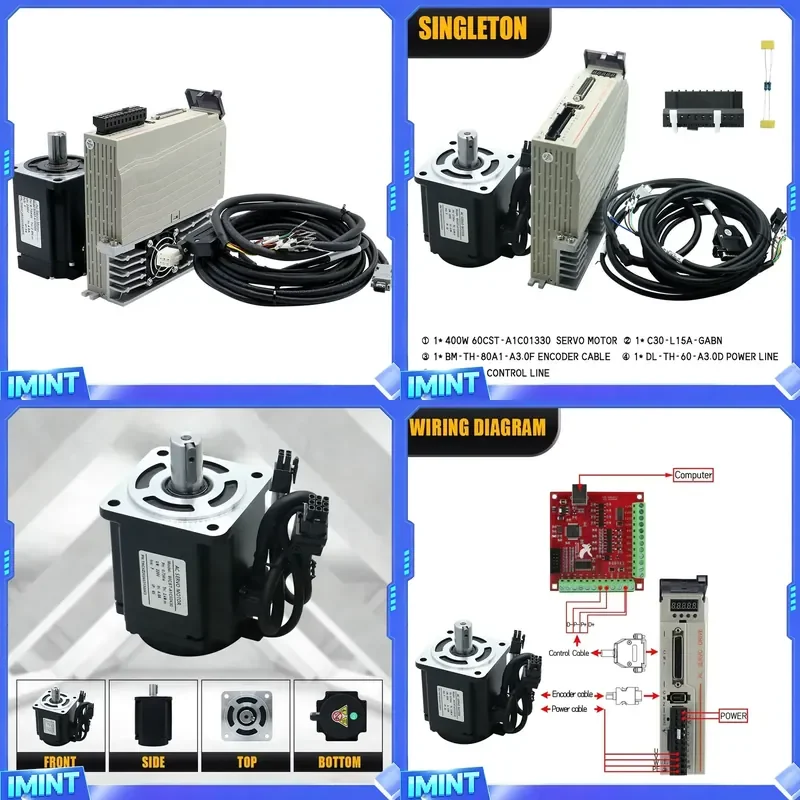 Фото Комплект серводвигателя переменного тока HLTNC 400W 60CST-A1C01330 1.3Нм 3000 об/мин, высокоточный серводрайвер и двигатель с кабелями для ЧПУ-станков №1