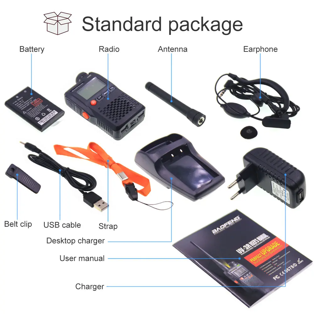 Baofeng UV-3R 136-174MHz 400-470MHz Walkie Talkie Communciator Compact FM Portable 2-Way Radio Mini Dual Band Ham Radio Station