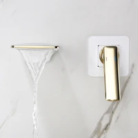 wall mounted waterfall basin faucet white and gold washbasin faucet crane dual holes hot cold water sink mixer tap