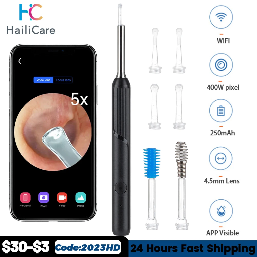 

Ear Cleaner Endoscope Wireless Ear Wax Removal Tool 400W High Precision Camera Visual Ear Sticks Otoscope WiFi Ear Cleaning Kit