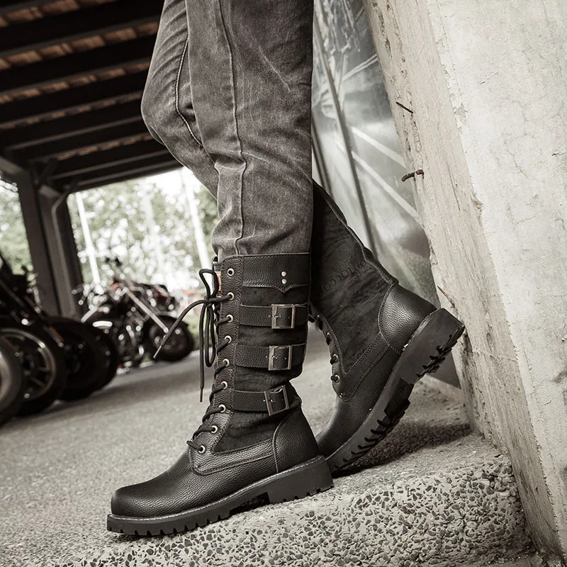 

Men's high-top boots Korean version trend men's inner heightening Martin boots tall British large size military boots
