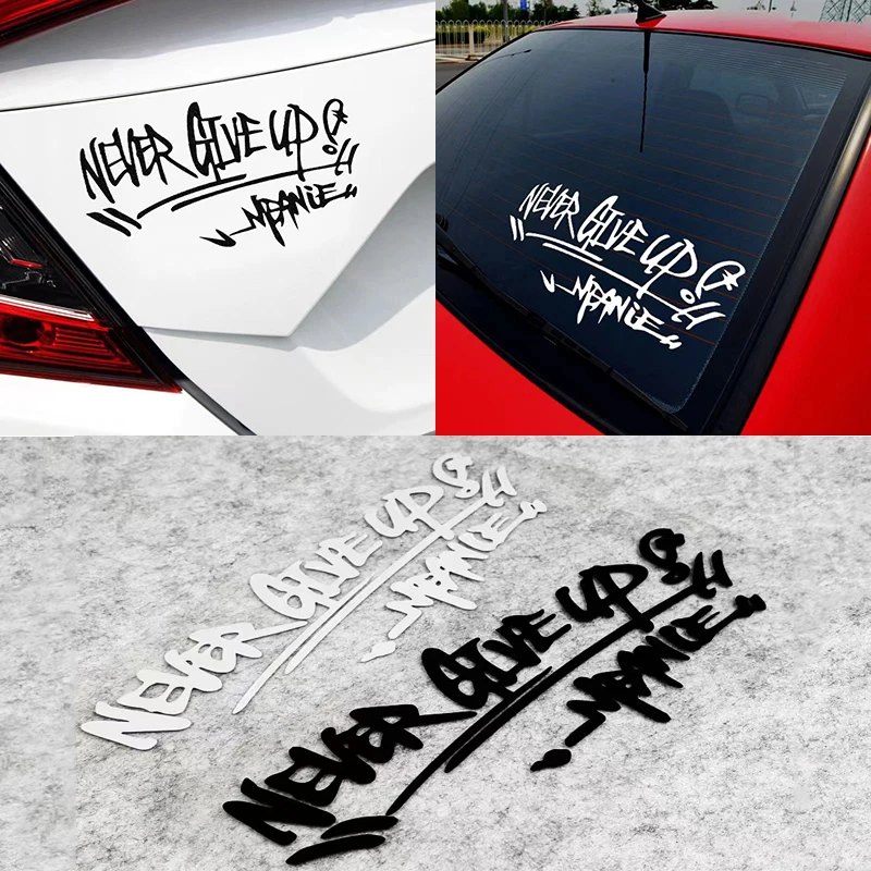 

1Pcs/Lot Motorcycle Notebook Helmet Car Stickers Never Give Up Car Reflective Stickers Waterproof Decals For Cars Accessories