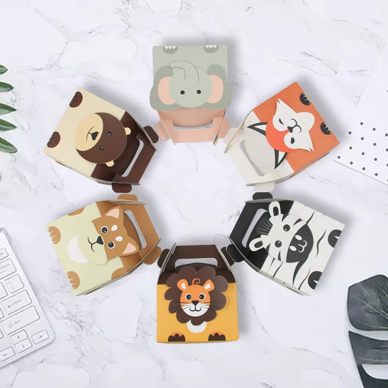

24pcs/lot Cartoon Animal Zebra Elephant Packaging Gift Boxes Paper Candy Box Baby Shower Kids Birthday Christmas Party Supplies