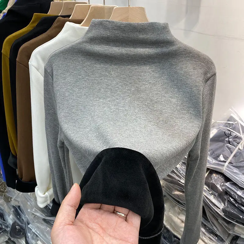 Women's Thermal Underwear Fleece Lined Tops Ladies Long Sleeve T Shirt Sexy Winter Thermal Bottoming Shirt  Ropa Termica Mujer