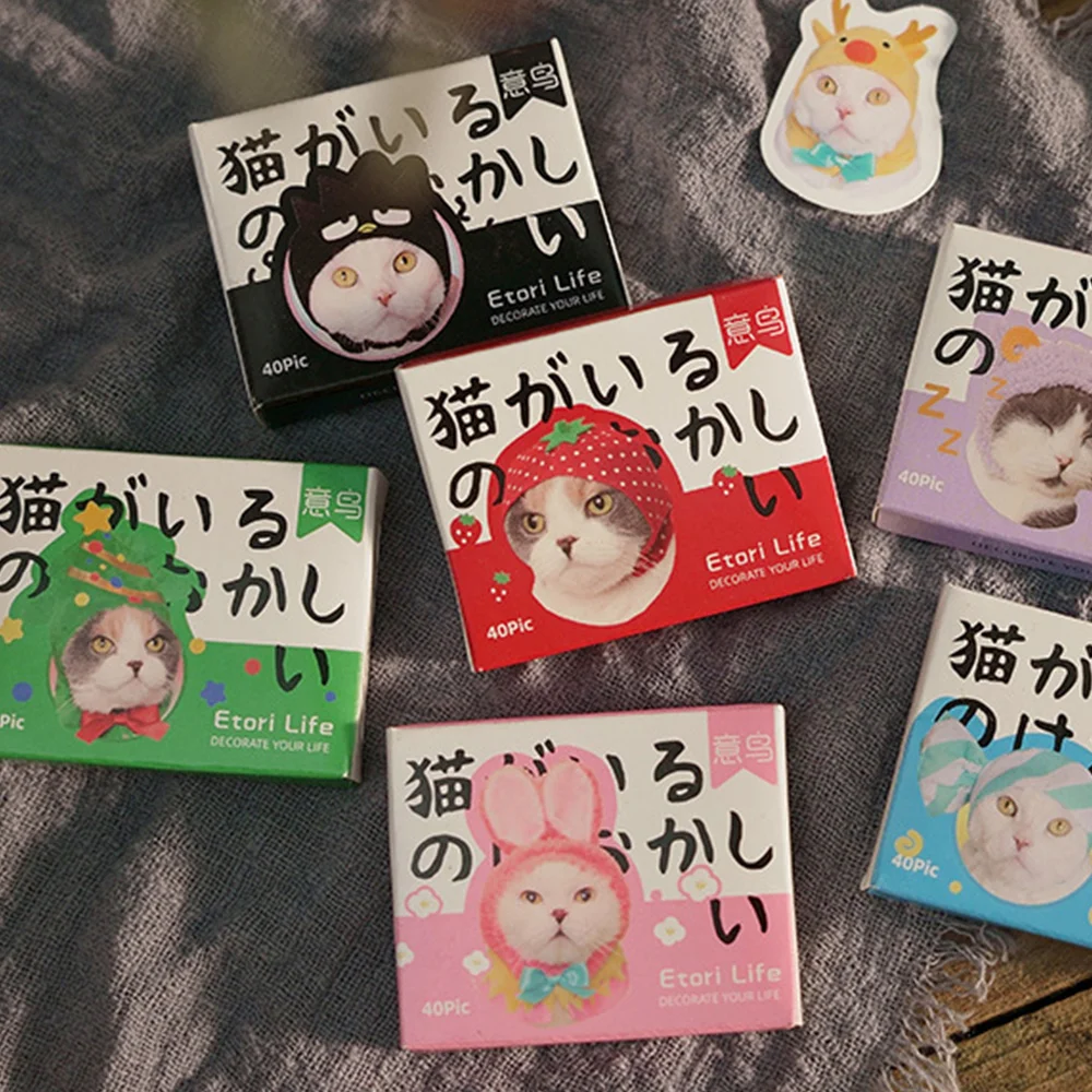 

40 шт., водонепроницаемые наклейки в виде кошек